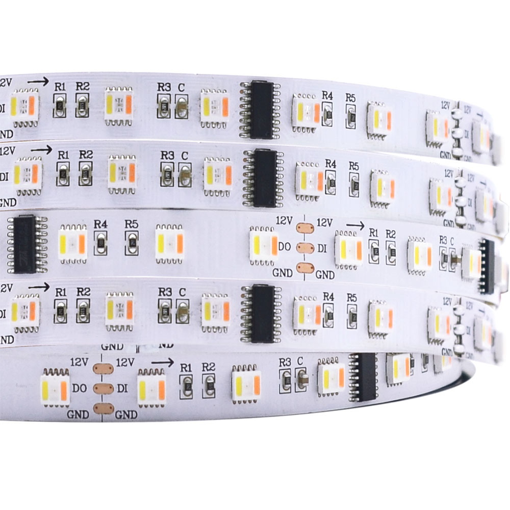 TM1812 DC12V RGB+CCT 5IN1- RGBWW Series Flexible Addressable LED Strip Lights, Programmable Pixel Full Color Chasing, 300LEDs 16.4ft Per Reel By Sale (Replacement by TM1906-RGBCCT-60X10 LED strip light)